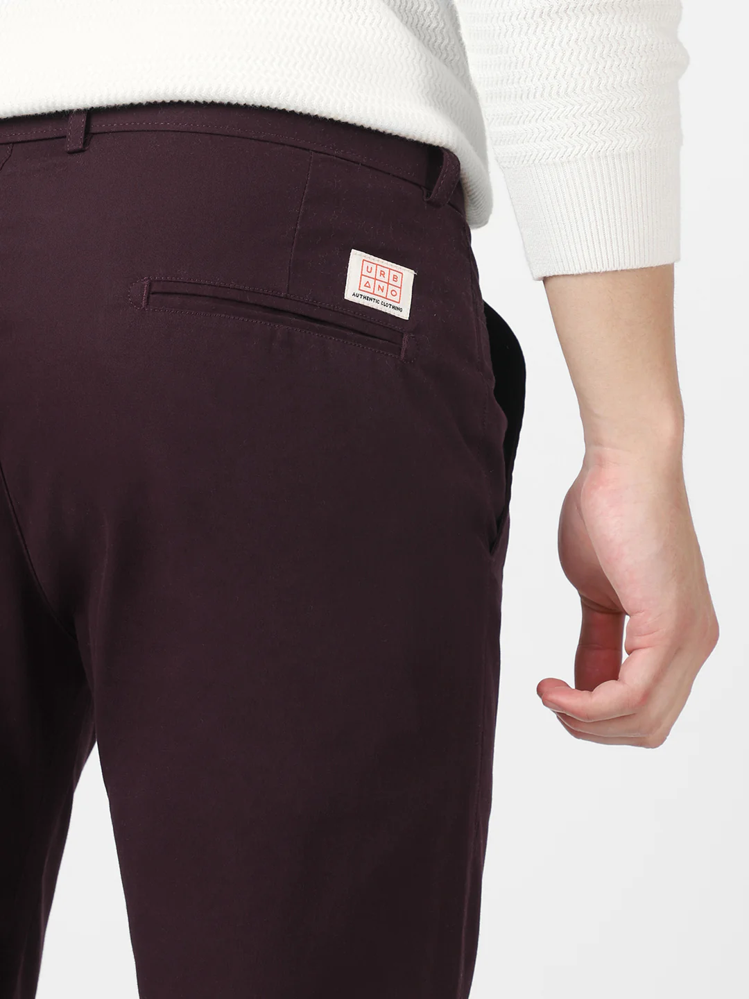 Men's Maroon Cotton Slim Fit Casual Chinos Trousers - Image 6