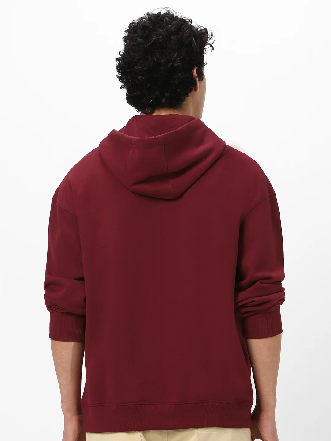 Men's Maroon Cotton Solid Oversized Hooded Neck Sweatshirt - Image 4