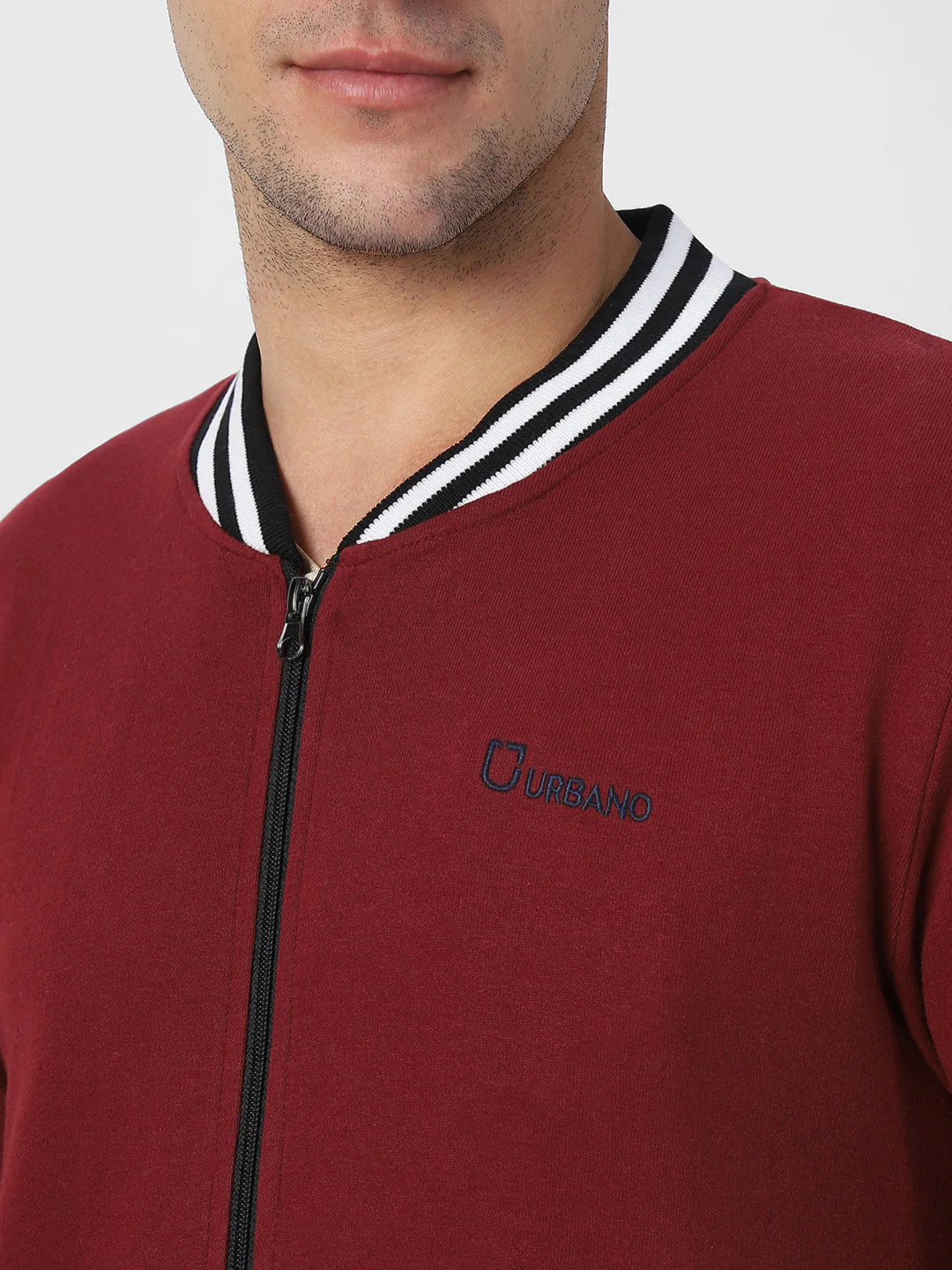 Men's Maroon Cotton Zippered Varsity Sweatshirt - Image 6