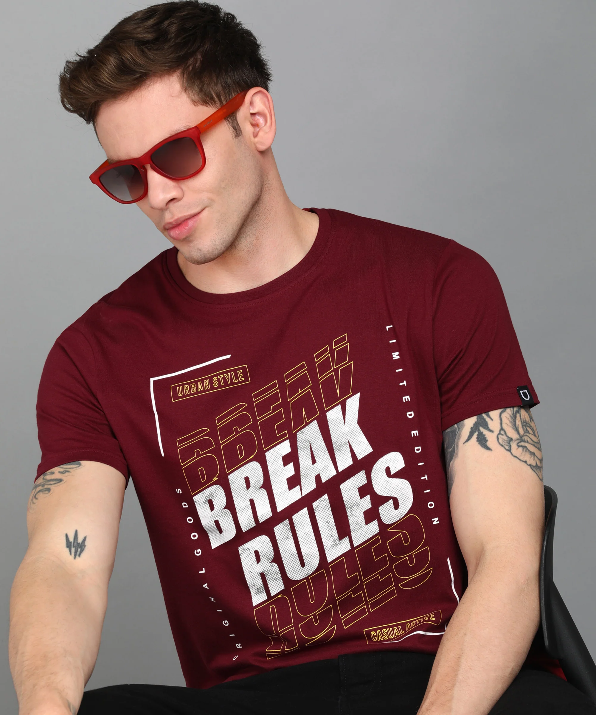 Urbano Fashion Men's Maroon Graphic Printed Round Neck Half Sleeve Slim Fit Cotton T-Shirt - Image 4