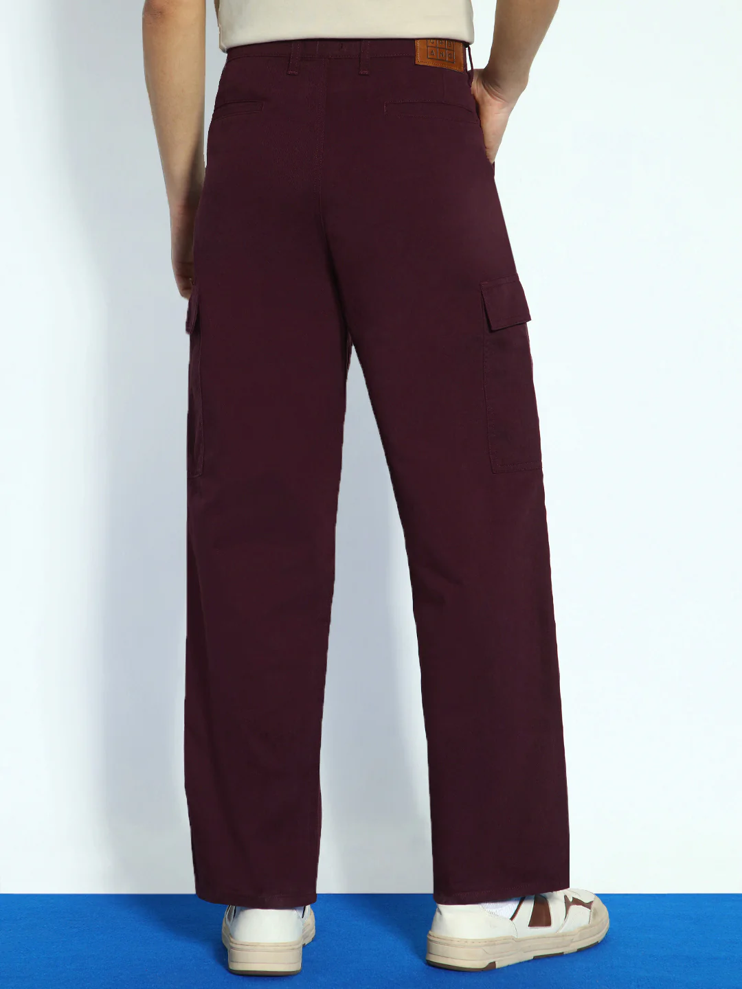 Men's Maroon Loose Baggy Fit Solid Cargo Chino Pant with 6 Pockets Non-Stretchable - Image 3