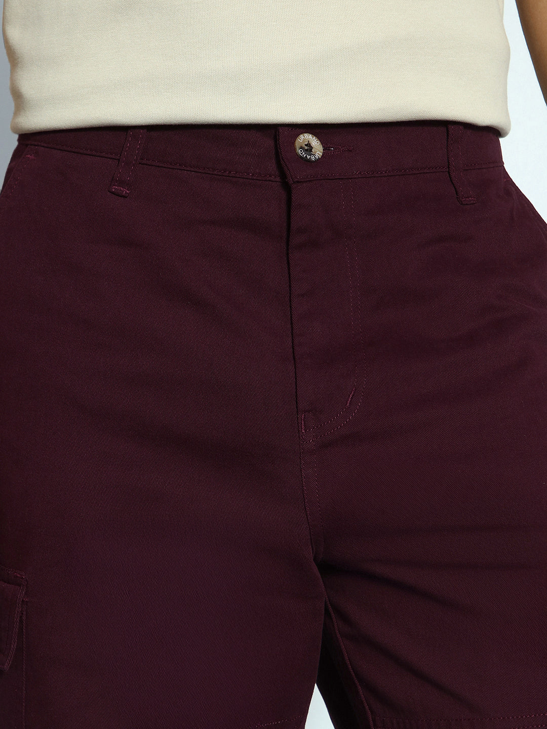 Men's Maroon Loose Baggy Fit Solid Cargo Chino Pant with 6 Pockets Non-Stretchable - Image 5