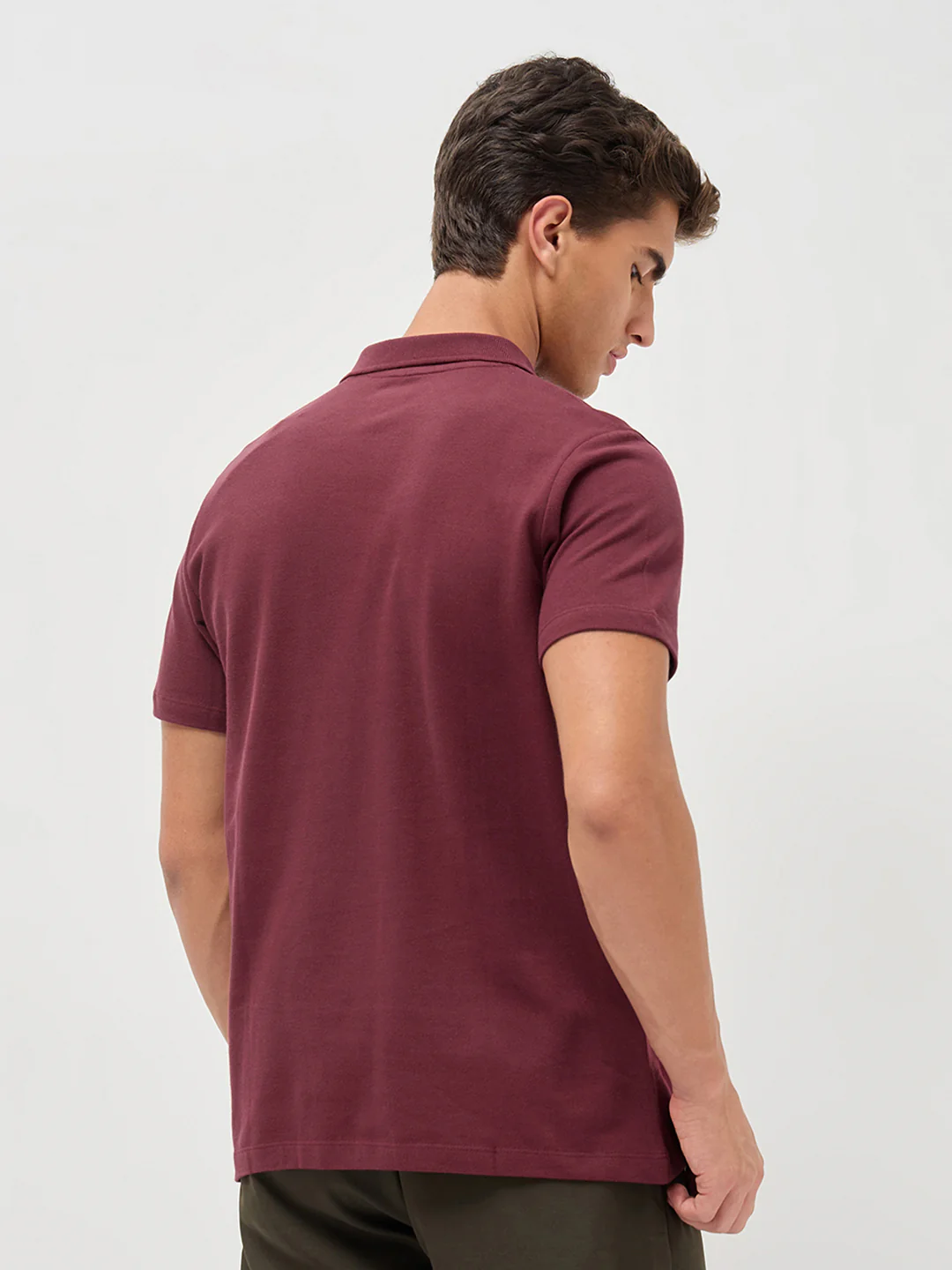 Men's Maroon Solid Regular Fit Half Sleeve Cotton Polo T-Shirt - Image 3