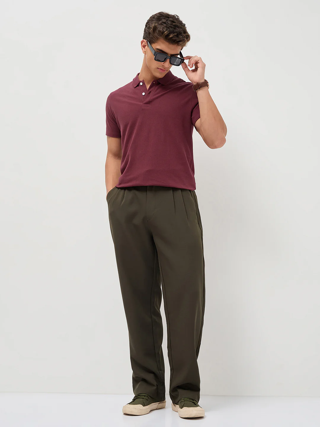 Men's Maroon Solid Regular Fit Half Sleeve Cotton Polo T-Shirt - Image 4