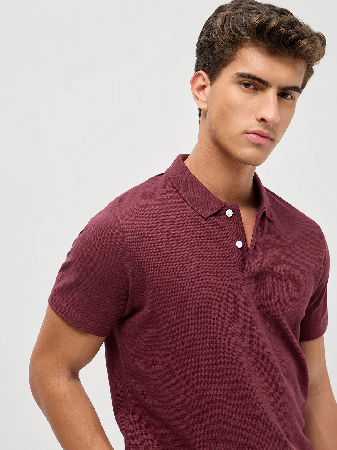 Men's Maroon Solid Regular Fit Half Sleeve Cotton Polo T-Shirt - Image 5