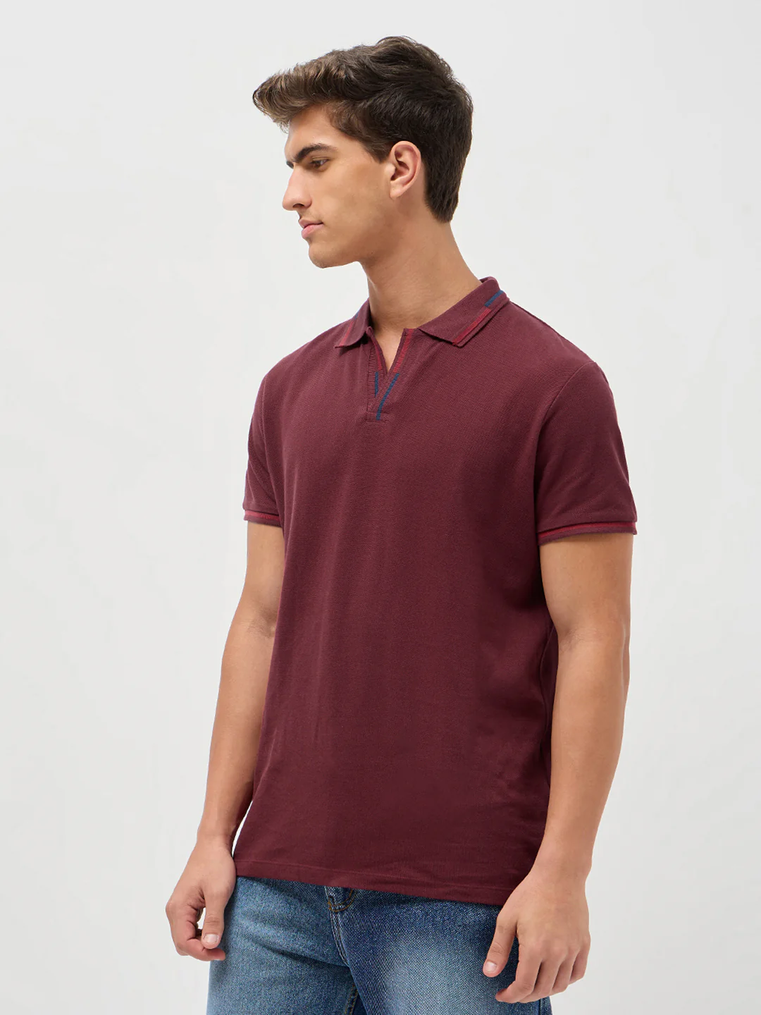 Men's Maroon Solid Regular Fit Half Sleeve Cotton Polo T-Shirt - Image 2