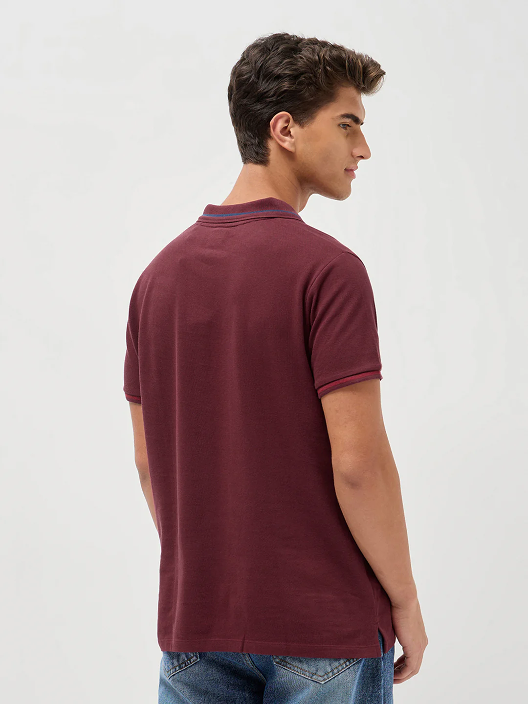 Men's Maroon Solid Regular Fit Half Sleeve Cotton Polo T-Shirt - Image 3
