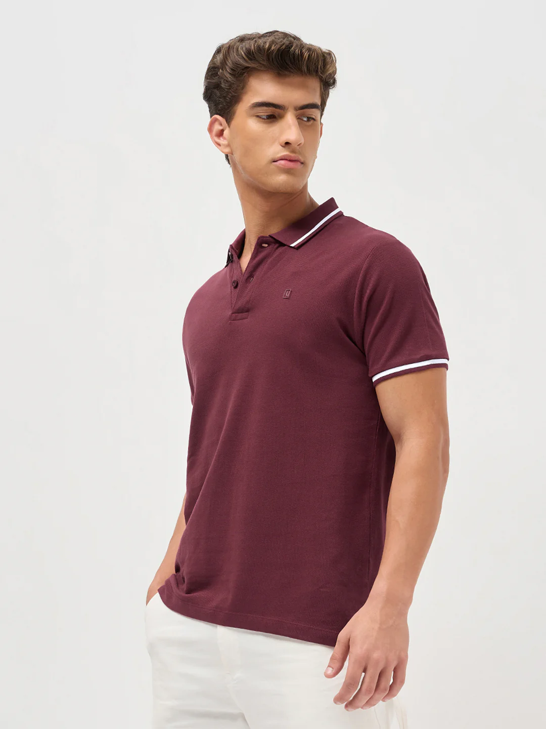 Men's Maroon Solid Regular Fit Half Sleeve Cotton Polo T-Shirt - Image 2