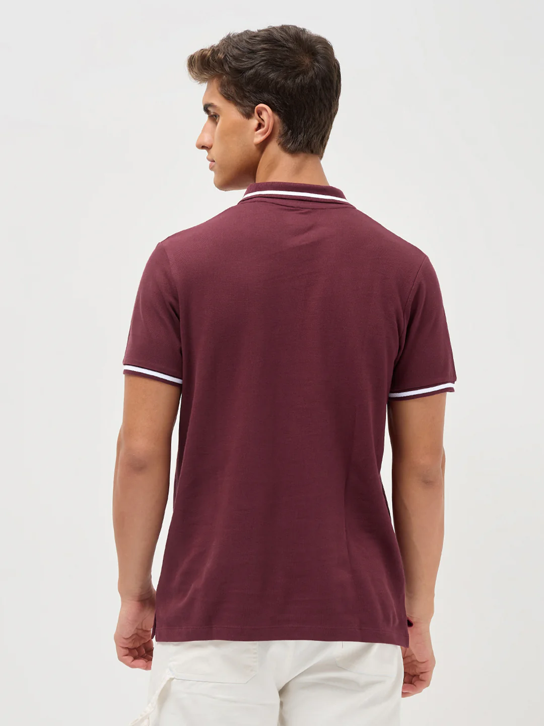 Men's Maroon Solid Regular Fit Half Sleeve Cotton Polo T-Shirt - Image 3