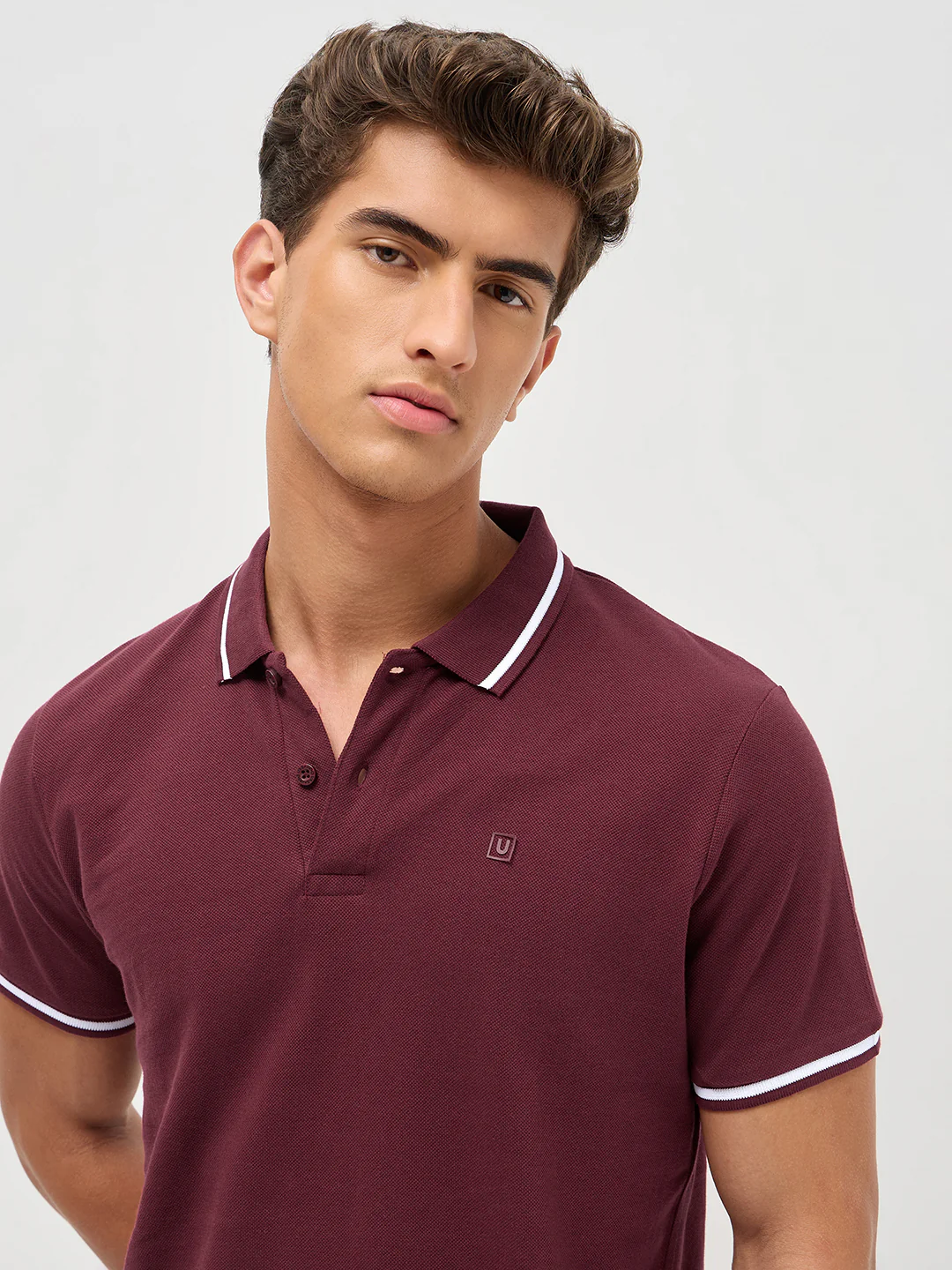 Men's Maroon Solid Regular Fit Half Sleeve Cotton Polo T-Shirt - Image 5
