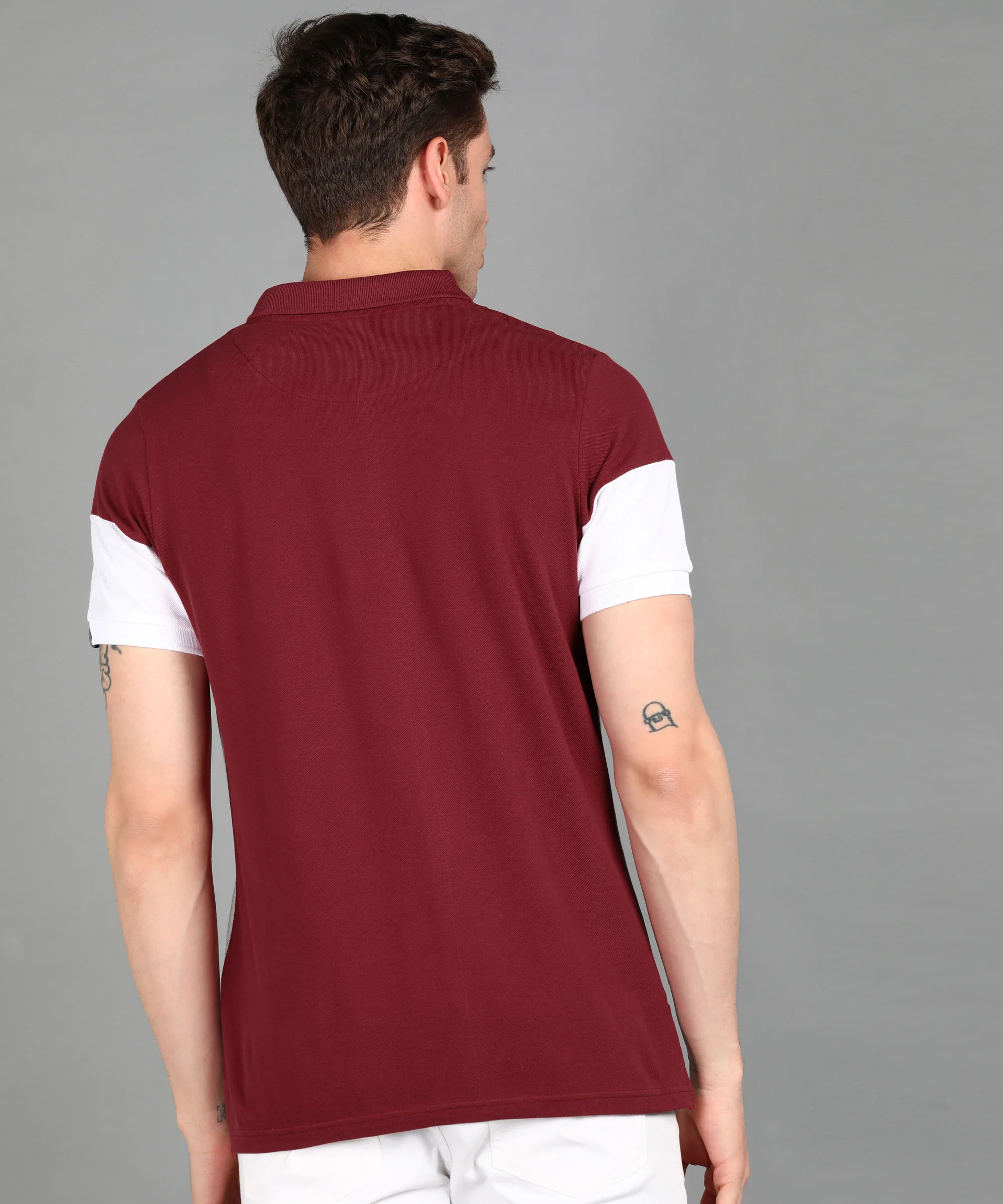 Men's Maroon, White, Grey Melange Colour-Block Slim Fit Half Sleeve Cotton Polo T-Shirt - Image 3