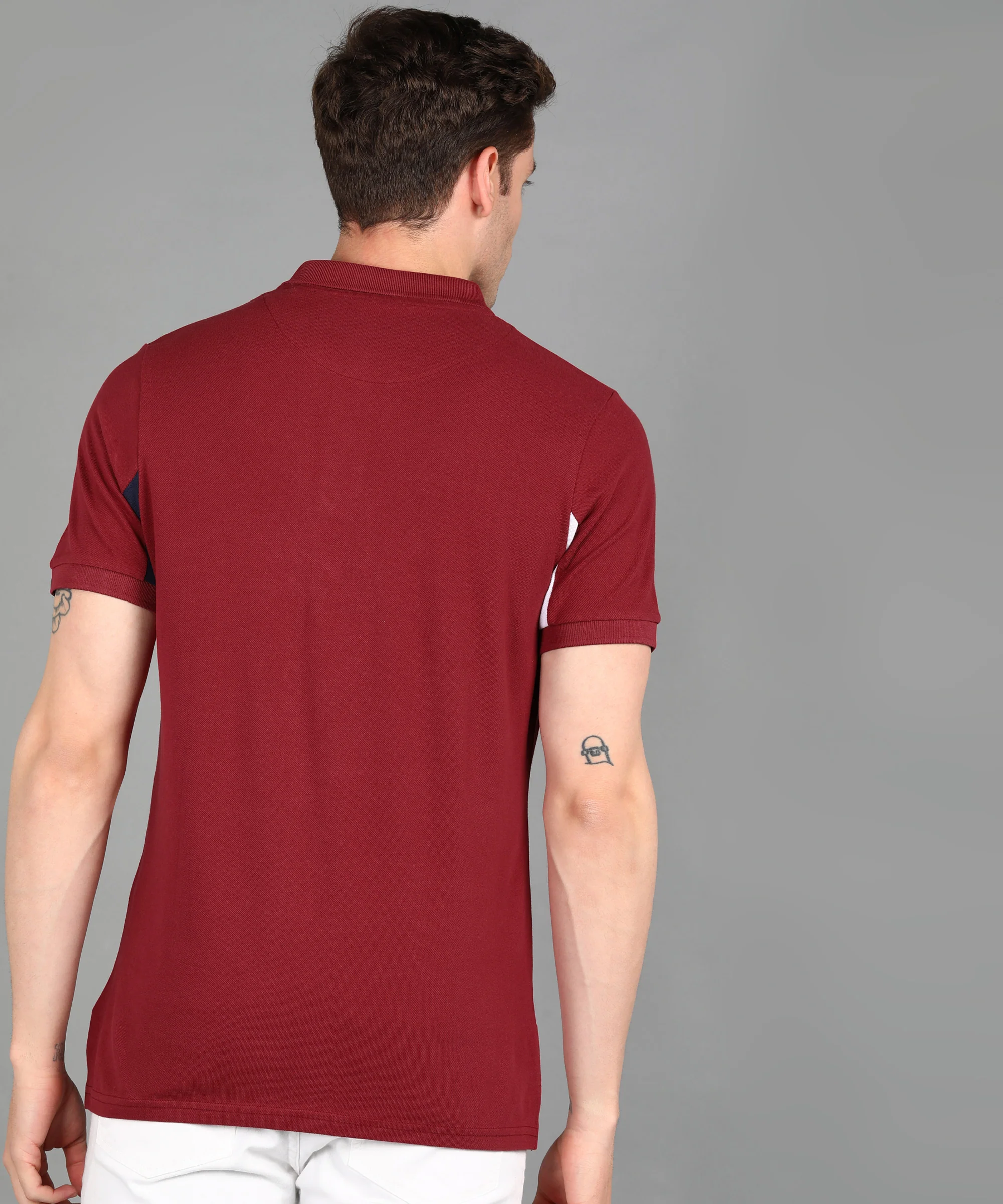 Men's Maroon, Yellow, White Colour-Block Slim Fit Half Sleeve Cotton Polo T-Shirt - Image 3
