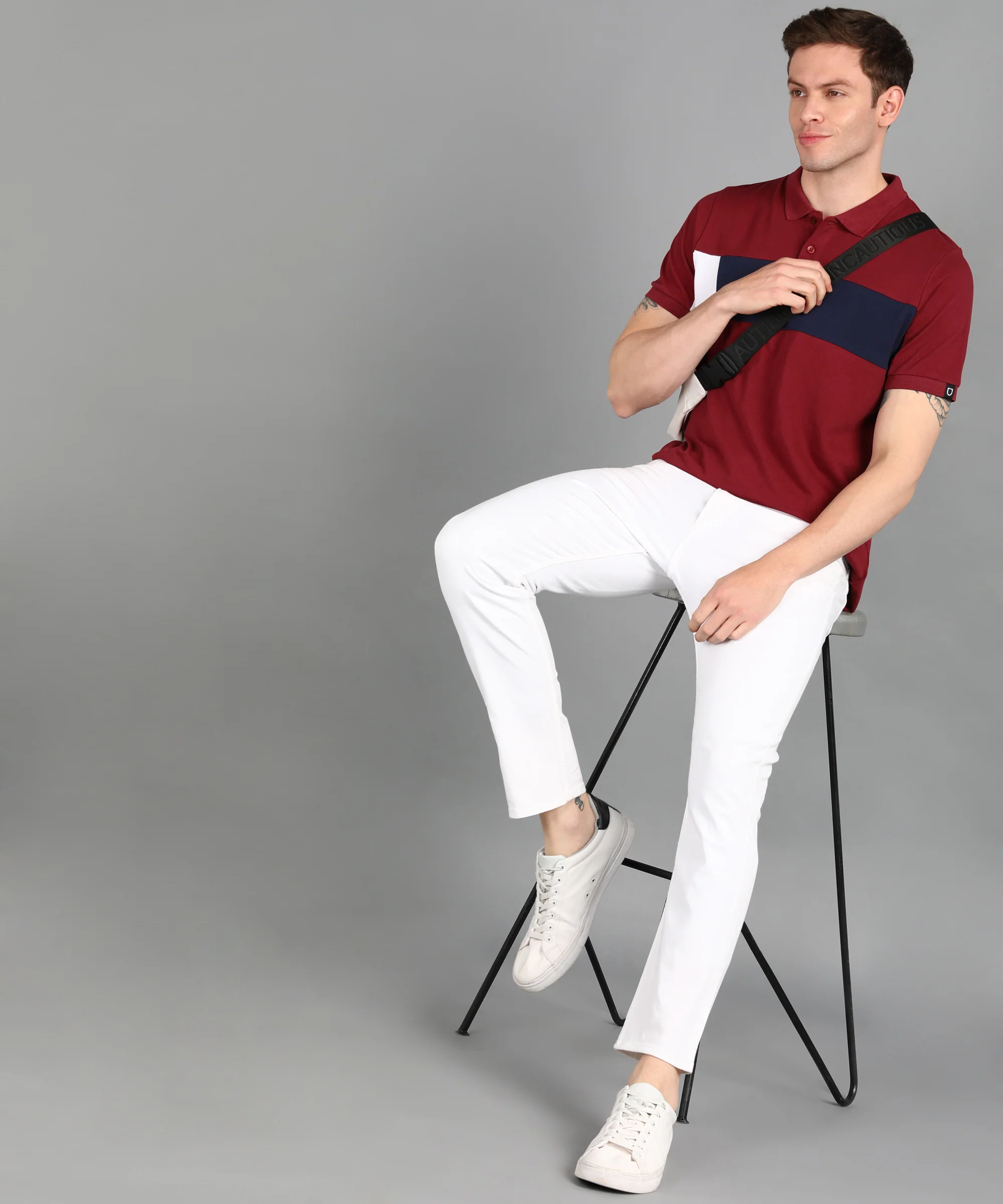 Men's Maroon, Yellow, White Colour-Block Slim Fit Half Sleeve Cotton Polo T-Shirt - Image 4