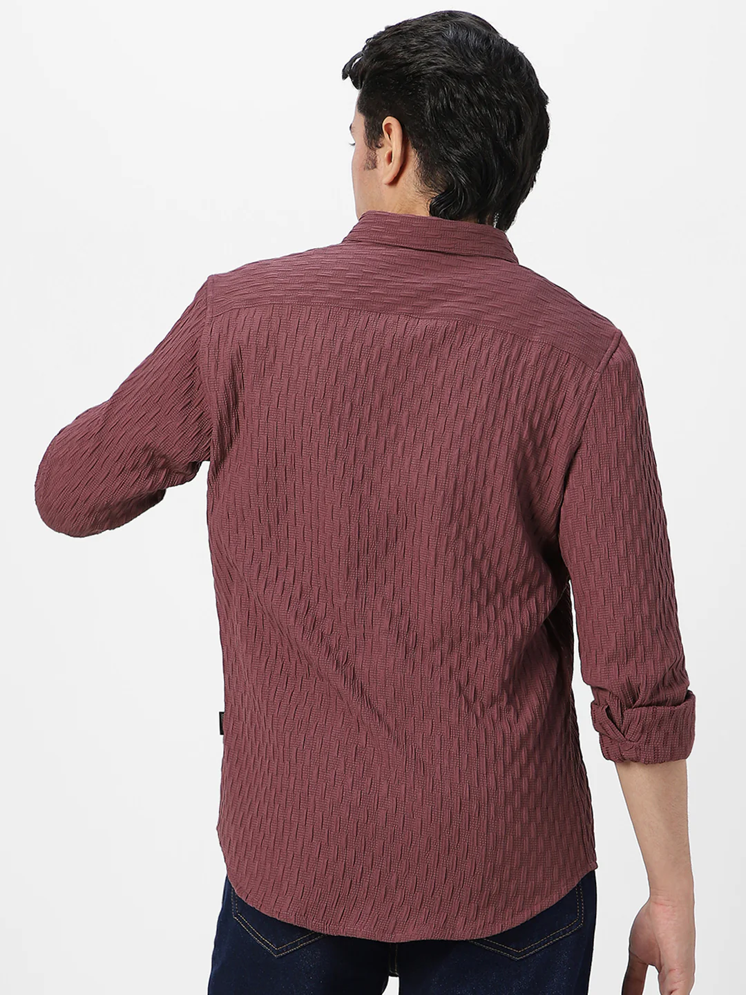Men's Mauve Cotton Full Sleeve Regular Fit Textured Shirt with Spread Collar - Image 4