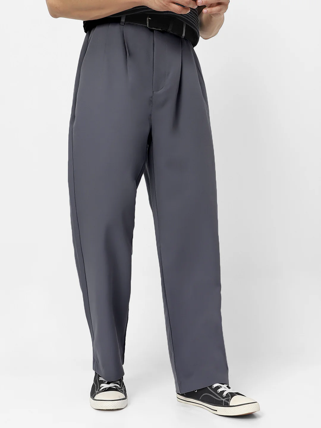 Men's Medium Grey Loose Baggy Fit Solid Korean Pants Stretchable - Image 2
