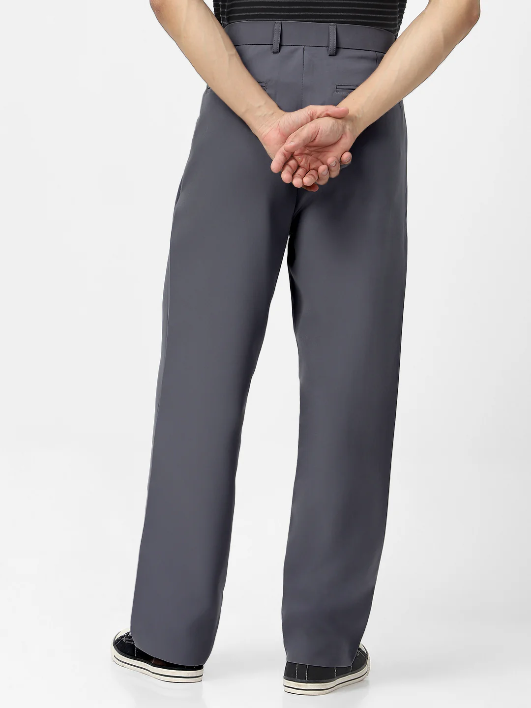 Men's Medium Grey Loose Baggy Fit Solid Korean Pants Stretchable - Image 4
