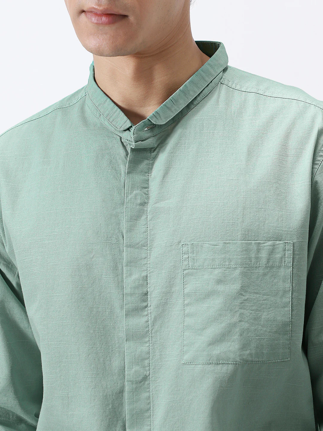 Men's Mint Cotton Full Sleeve Regular Fit Casual Solid Shirt with Band Collar - Image 5