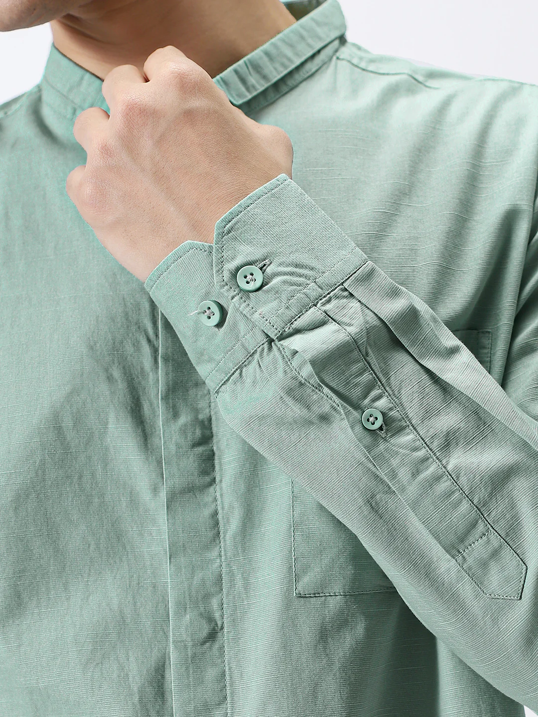 Men's Mint Cotton Full Sleeve Regular Fit Casual Solid Shirt with Band Collar - Image 6