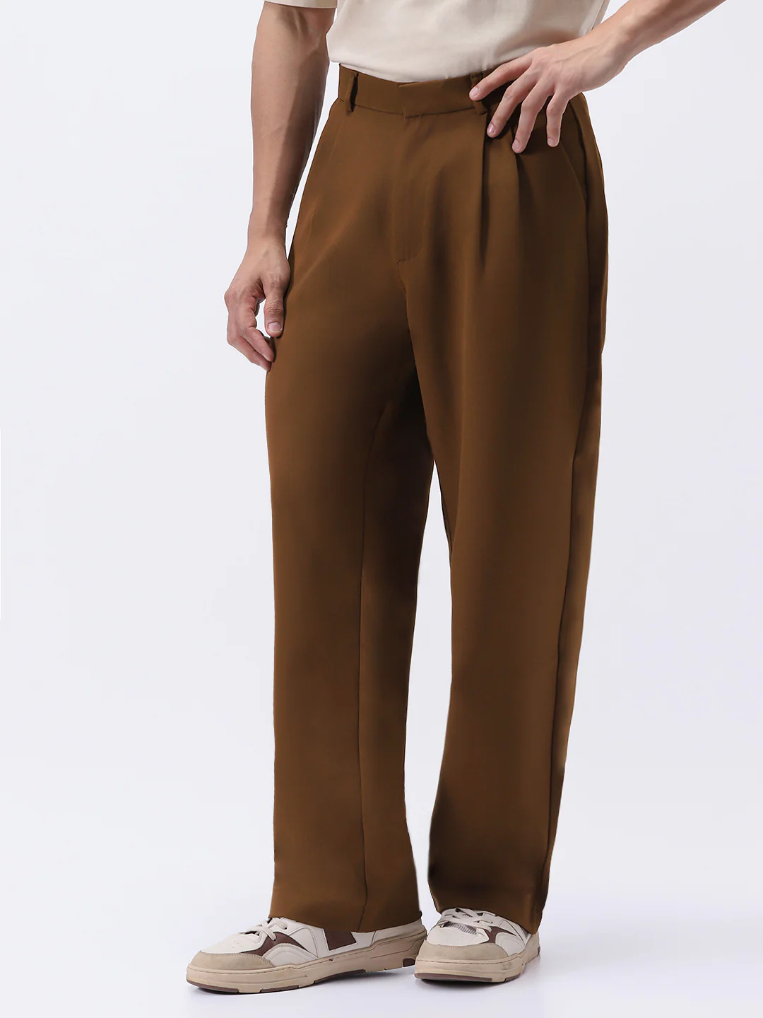 Men's Mocha Brown Loose Baggy Fit Solid Korean Pants Stretchable - Image 3