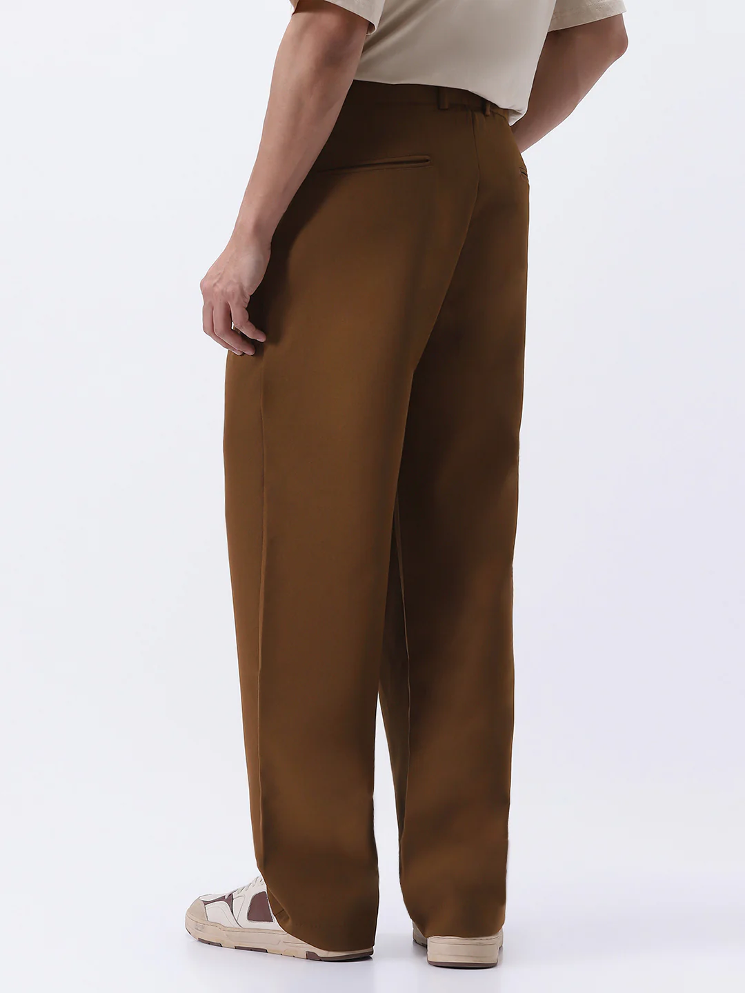 Men's Mocha Brown Loose Baggy Fit Solid Korean Pants Stretchable - Image 4