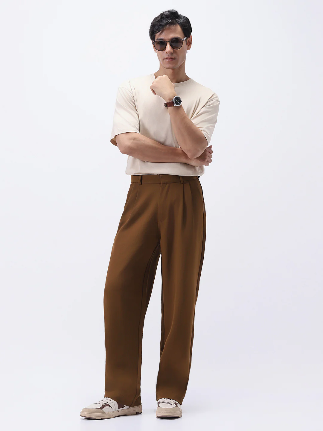 Men's Mocha Brown Loose Baggy Fit Solid Korean Pants Stretchable - Image 5
