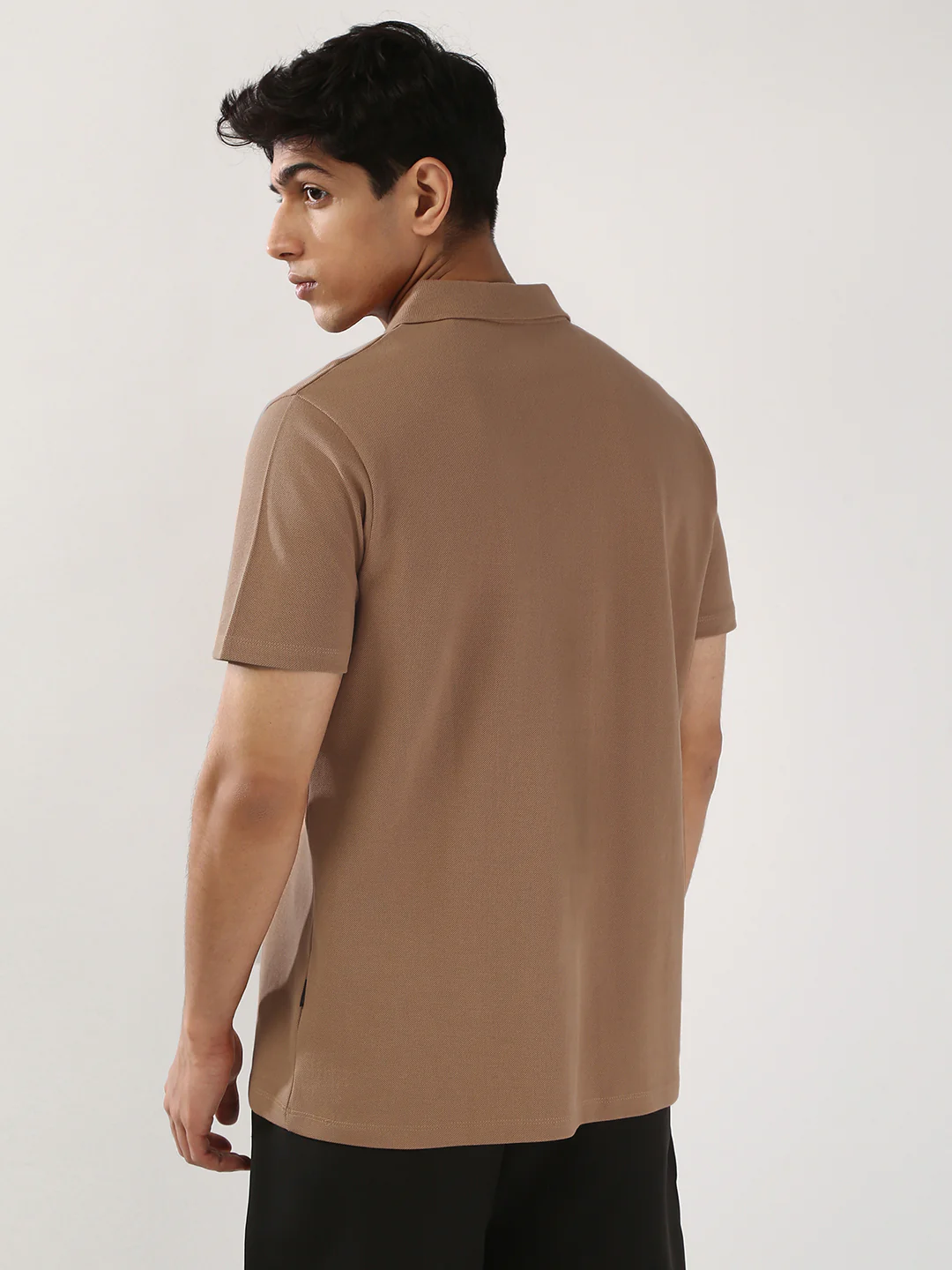 Men's Mocha Mousse Solid Regular Fit Half Sleeve Cotton Polo T-Shirt - Image 3