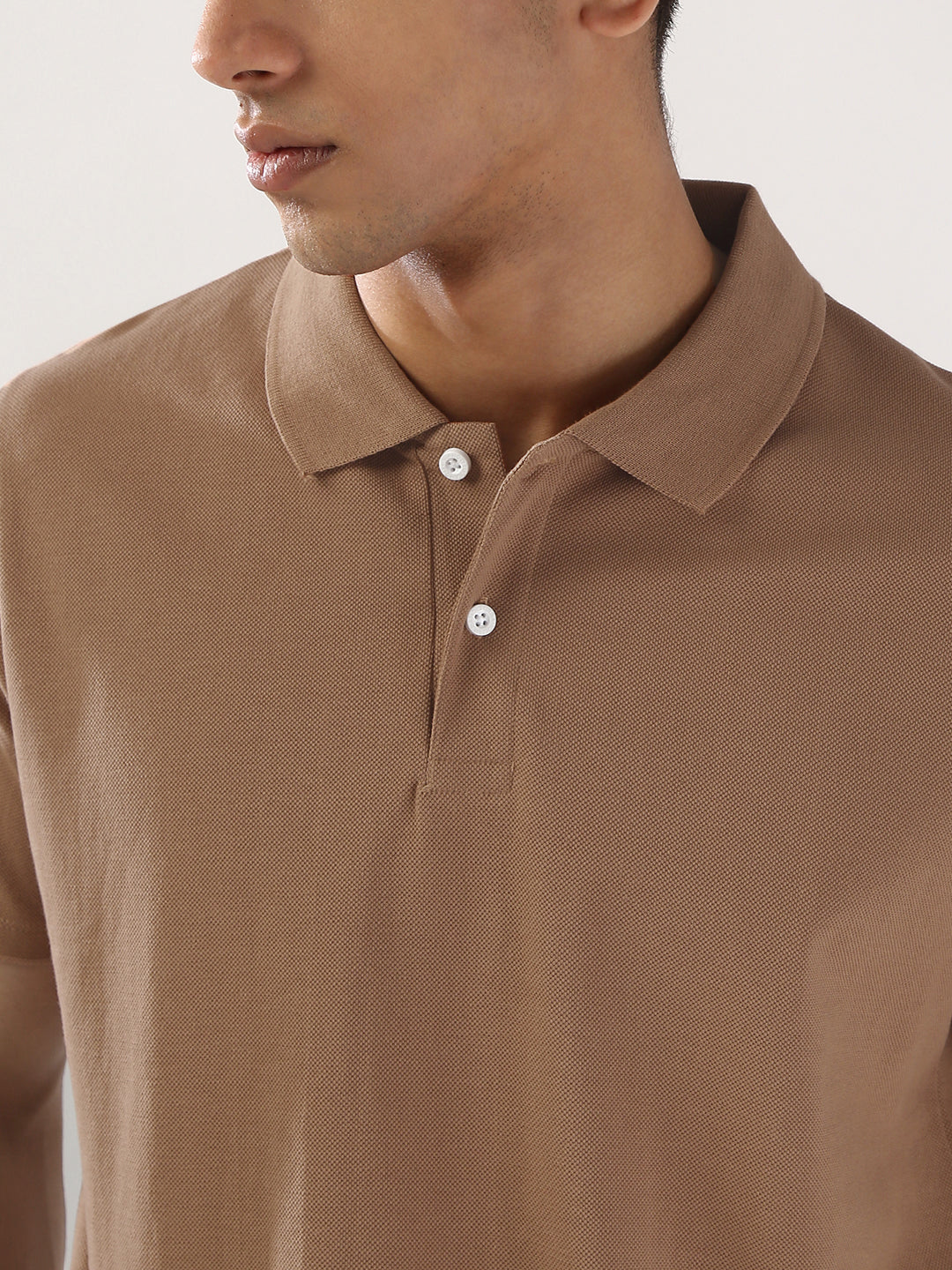 Men's Mocha Mousse Solid Regular Fit Half Sleeve Cotton Polo T-Shirt - Image 5