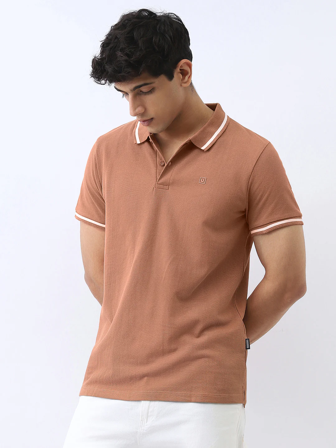 Men's Mocha Mousse Solid Regular Fit Half Sleeve Cotton Polo T-Shirt - Image 2
