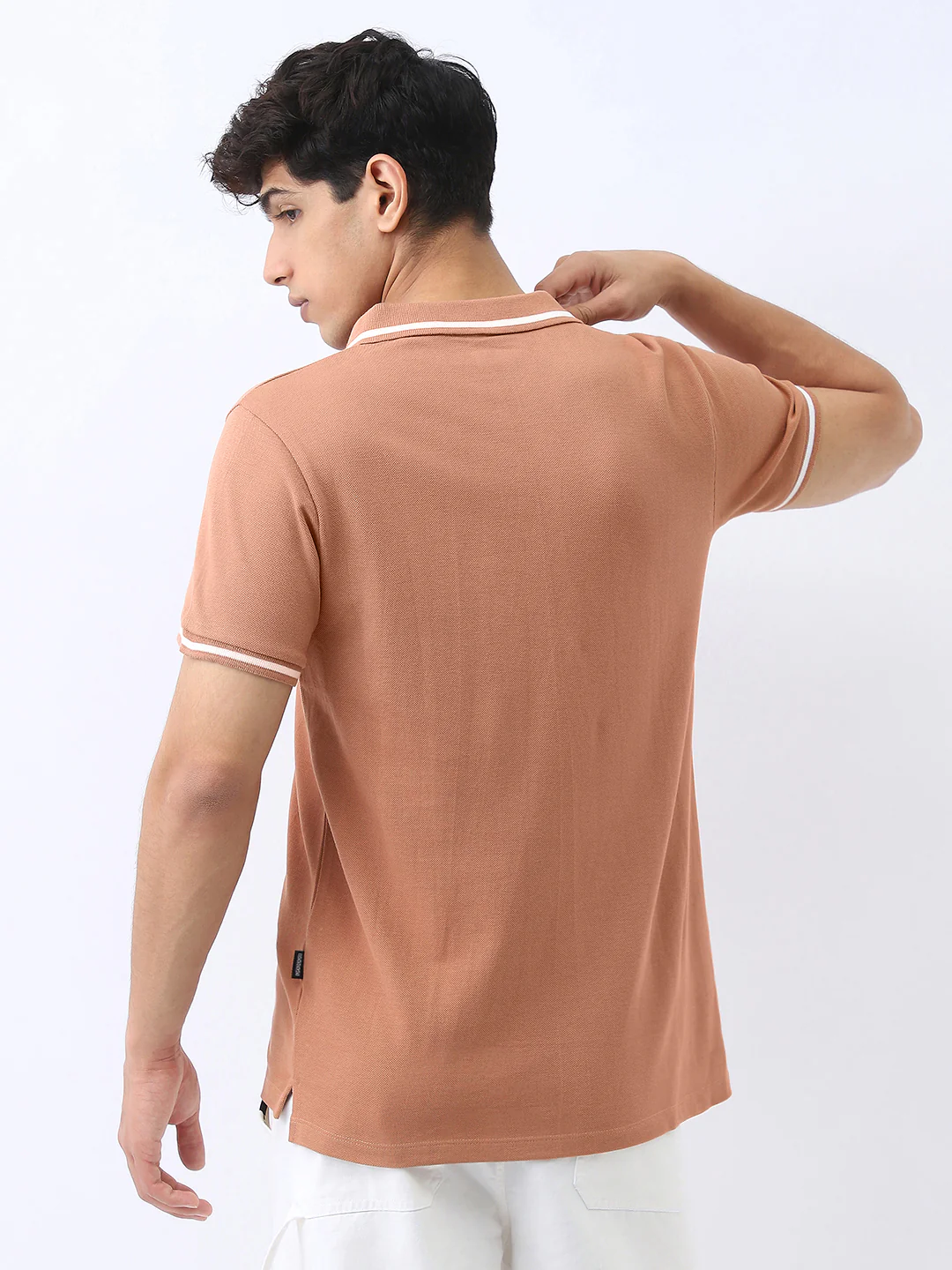 Men's Mocha Mousse Solid Regular Fit Half Sleeve Cotton Polo T-Shirt - Image 3