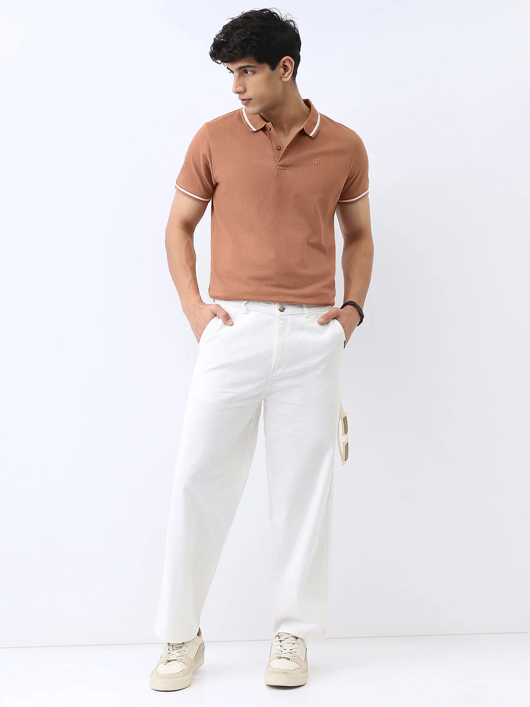 Men's Mocha Mousse Solid Regular Fit Half Sleeve Cotton Polo T-Shirt - Image 4