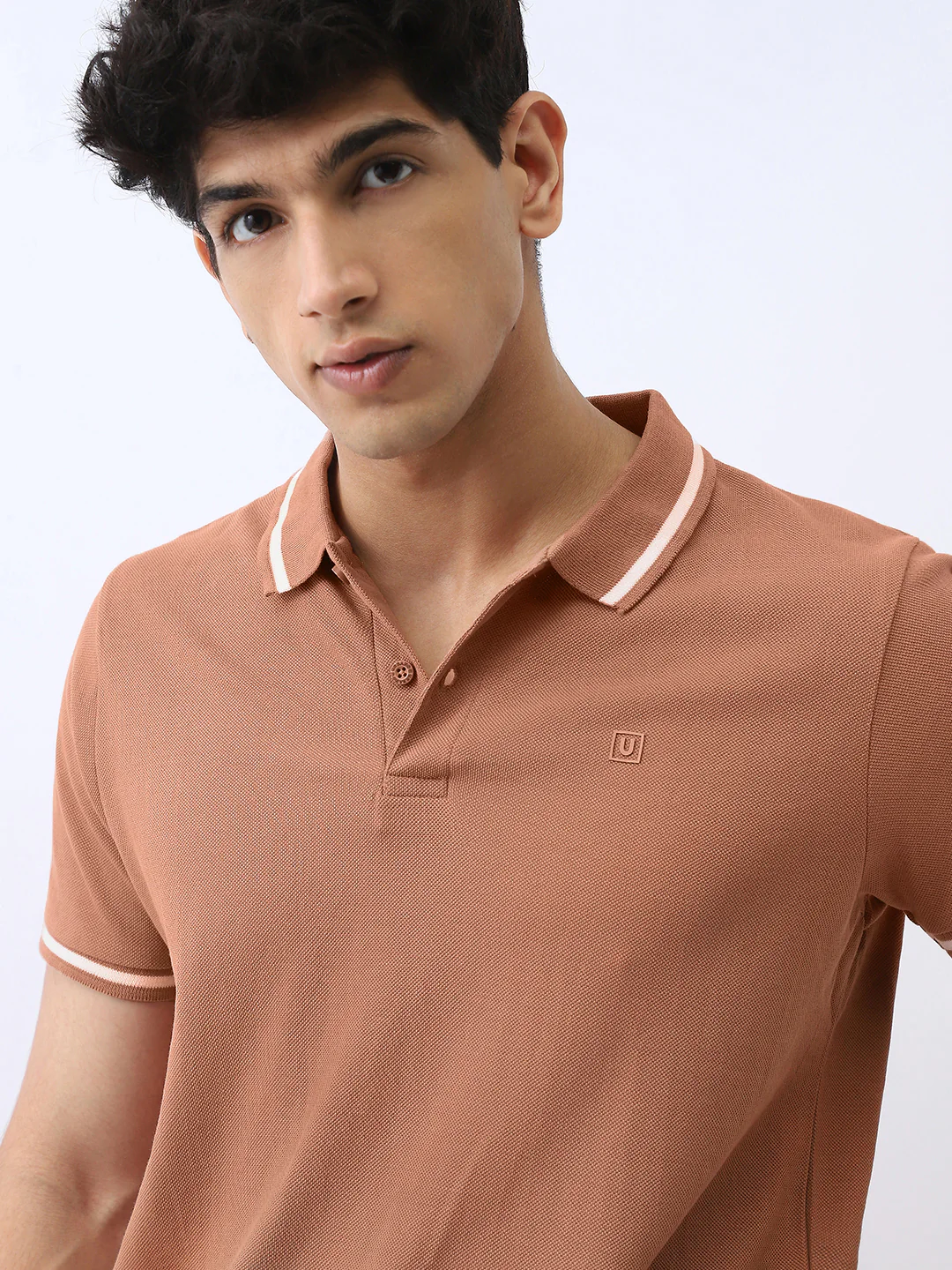Men's Mocha Mousse Solid Regular Fit Half Sleeve Cotton Polo T-Shirt - Image 5