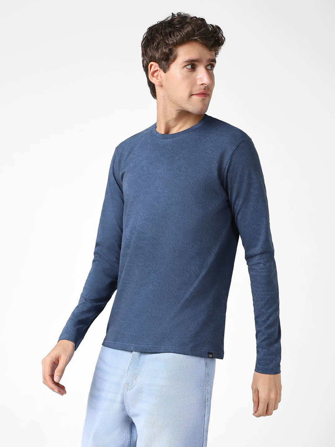 Men's Mood Indigo Printed Full Sleeve Slim Fit Cotton T-Shirt - Image 3