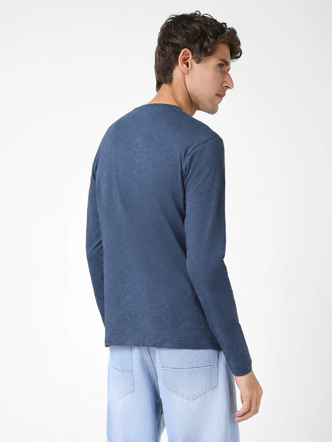 Men's Mood Indigo Printed Full Sleeve Slim Fit Cotton T-Shirt - Image 4