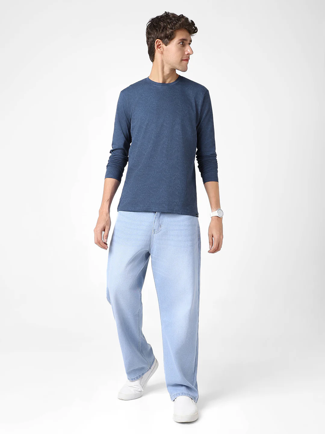 Men's Mood Indigo Printed Full Sleeve Slim Fit Cotton T-Shirt - Image 5