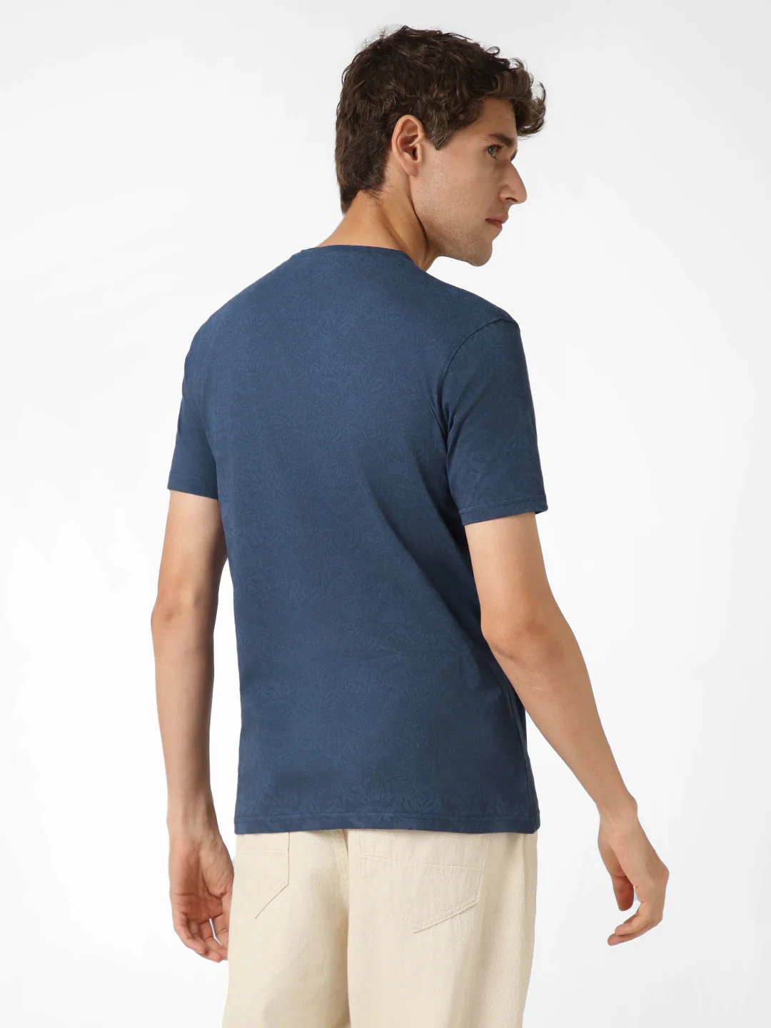 Men's Mood Indigo Printed Half Sleeve Slim Fit Cotton T-Shirt - Image 4