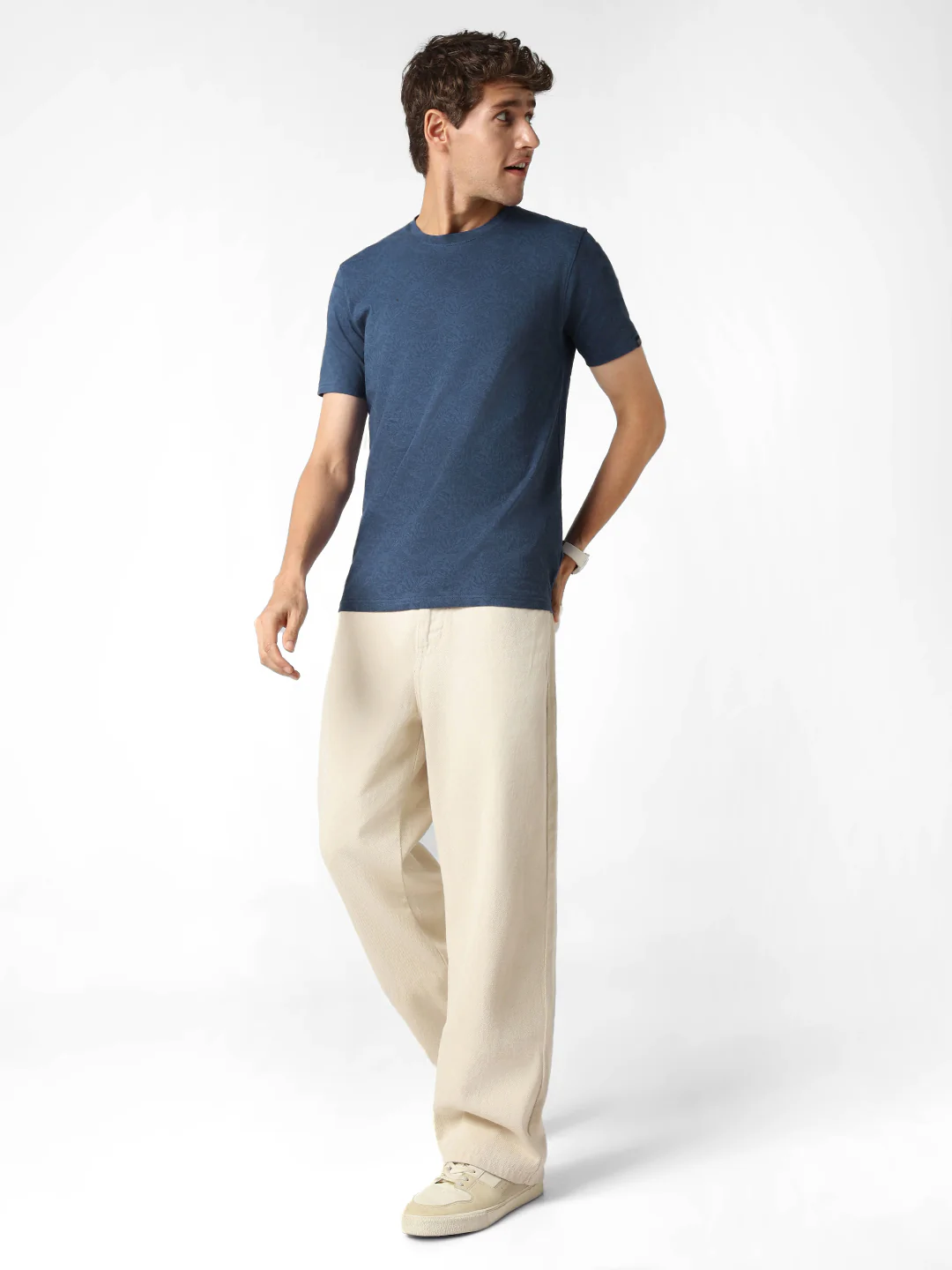 Men's Mood Indigo Printed Half Sleeve Slim Fit Cotton T-Shirt - Image 5
