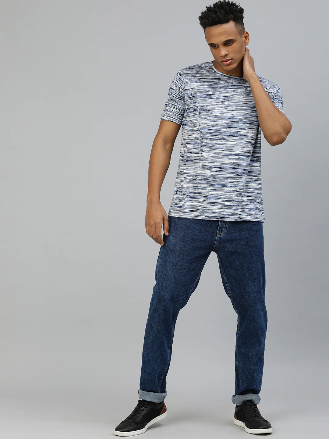 Men's Multi-Coloured Striped Slim Fit Half Sleeve Cotton T-Shirt - Image 3