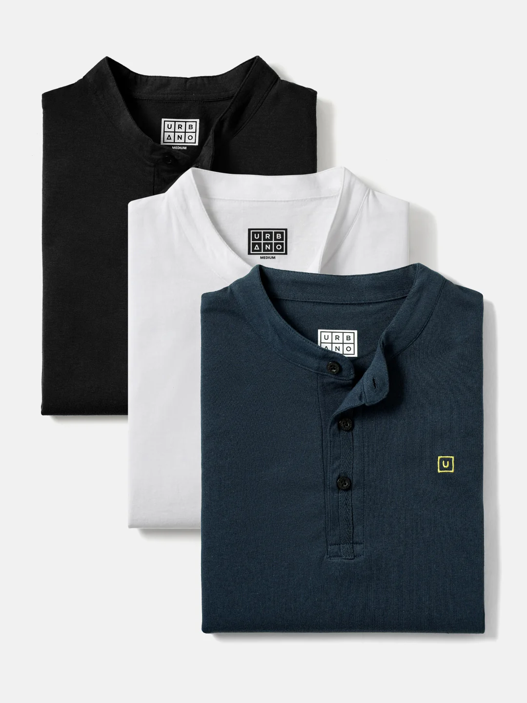 Men's Multicolor Solid Mandarin Collar Slim Fit Cotton T-Shirt Pack of 3