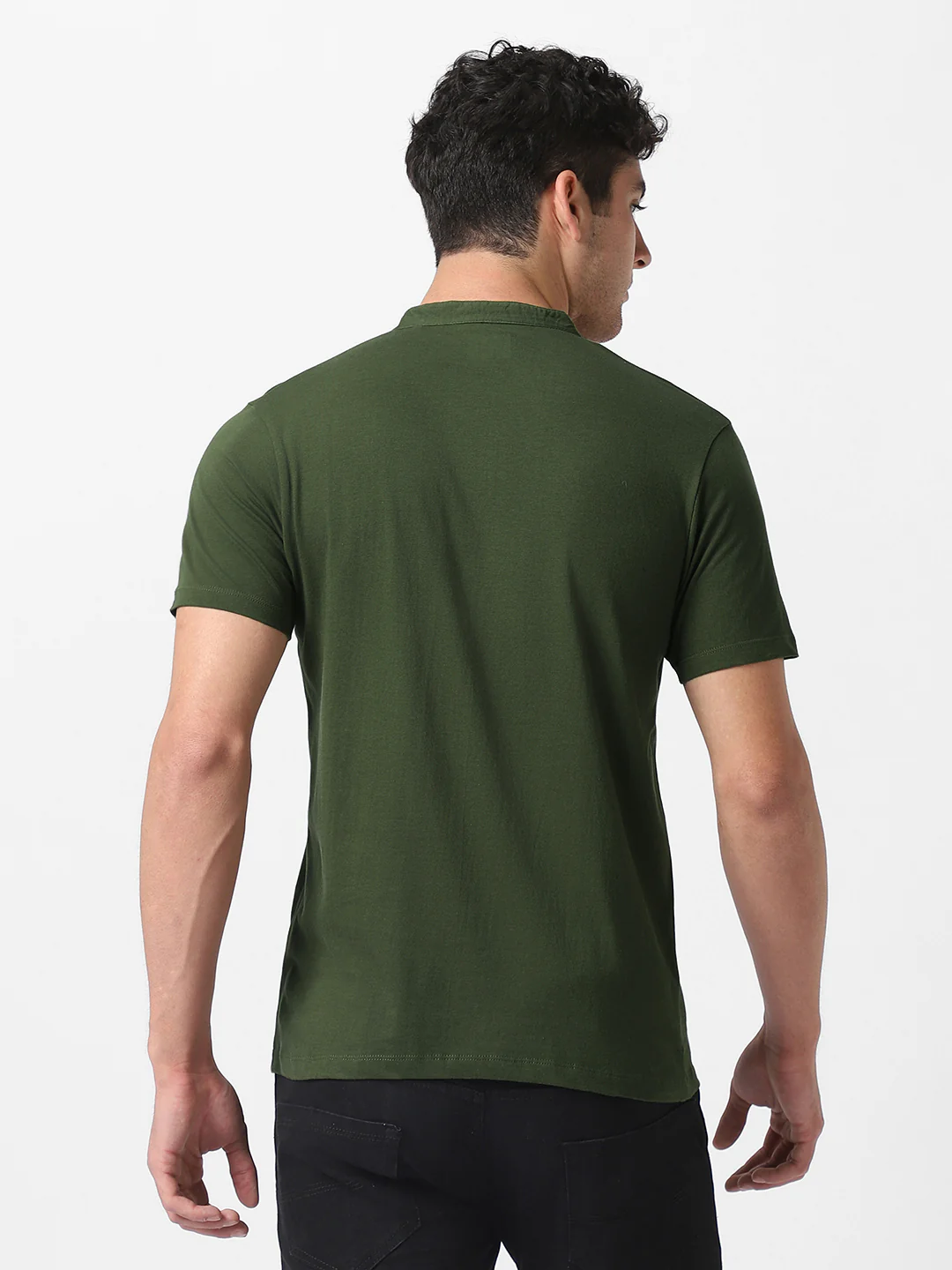 Men's Multicolor Solid Mandarin Collar Slim Fit Cotton T-Shirt Pack of 3 - Image 5