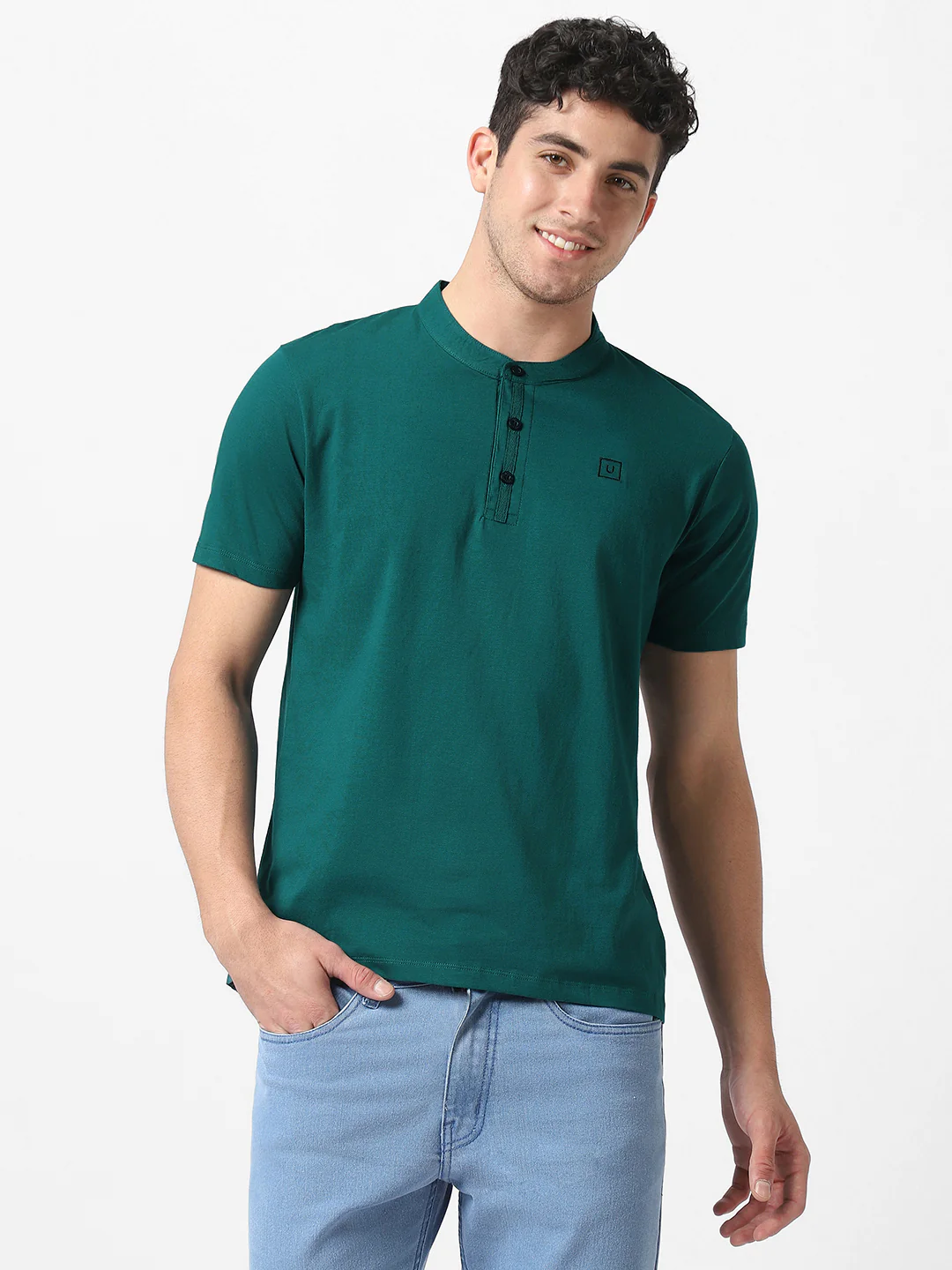 Men's Multicolor Solid Mandarin Collar Slim Fit Cotton T-Shirt Pack of 3 - Image 4