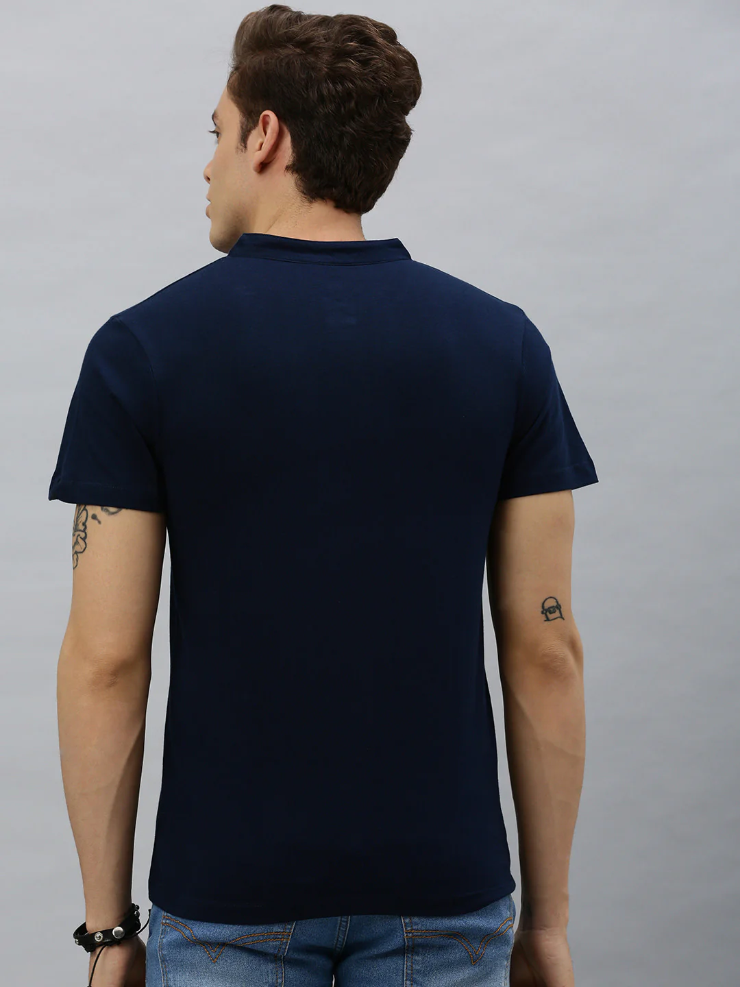 Men's Multicolor Solid Mandarin Collar Slim Fit Cotton T-Shirt Pack of 3 - Image 5
