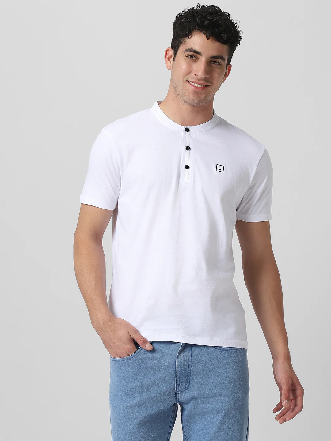 Men's Multicolor Solid Mandarin Collar Slim Fit Cotton T-Shirt Pack of 3 - Image 6