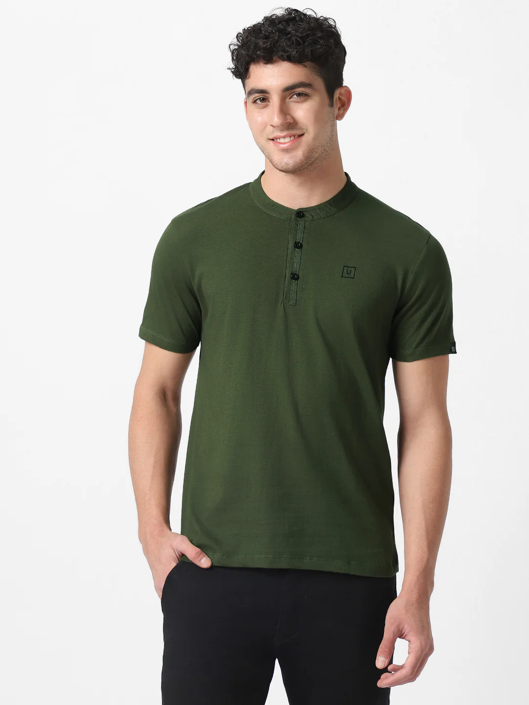 Men's Multicolor Solid Mandarin Collar Slim Fit Cotton T-Shirt Pack of 3 - Image 6