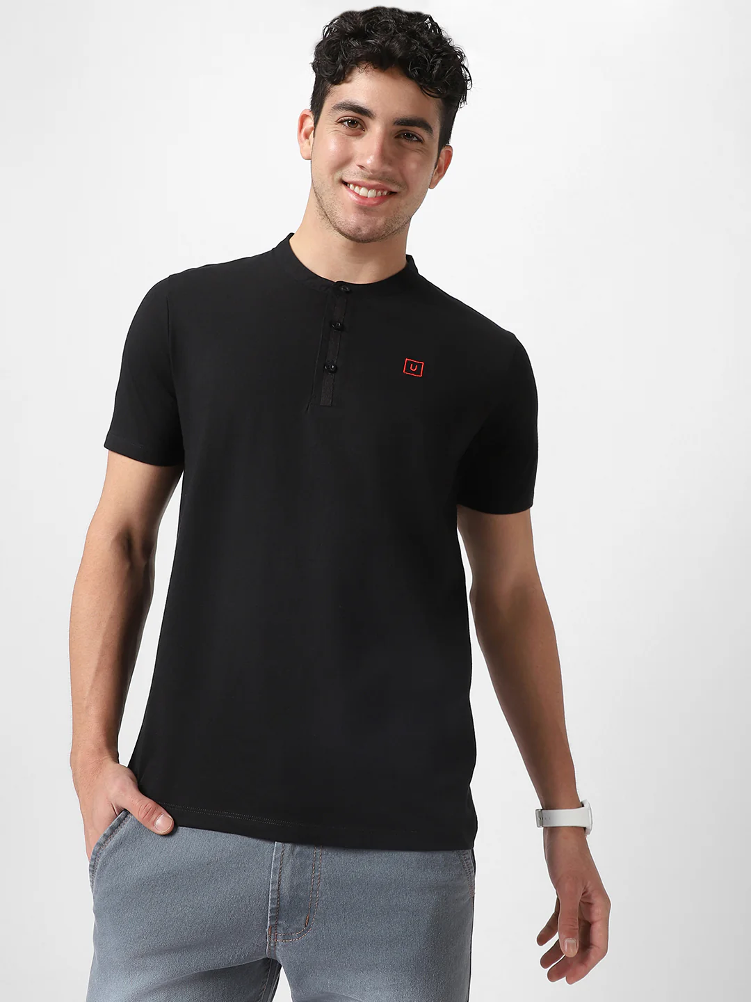 Men's Multicolor Solid Mandarin Collar Slim Fit Cotton T-Shirt Pack of 3 - Image 2