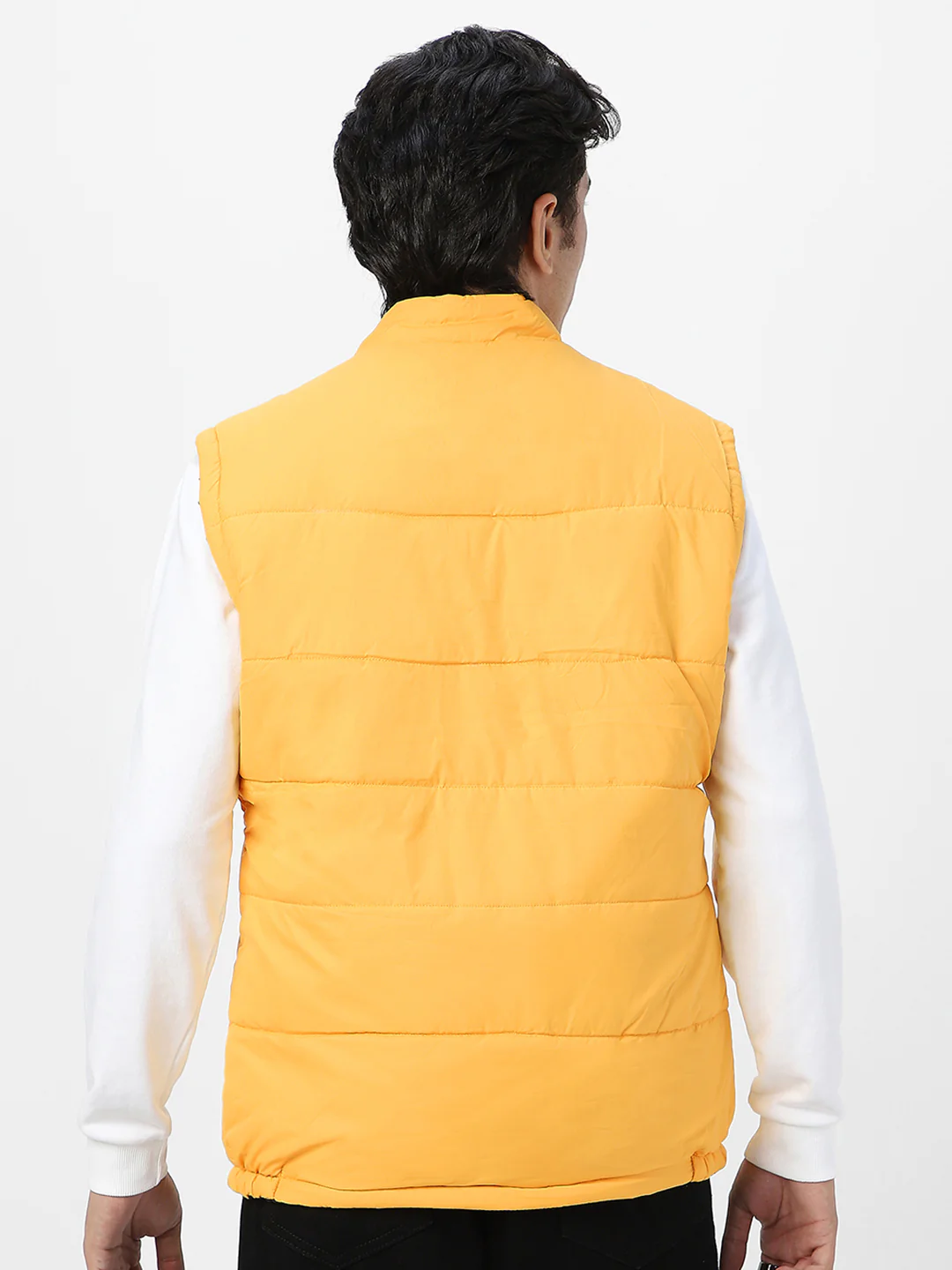 Men's Mustard Sleeveless Zippered Puffer Jacket - Image 4