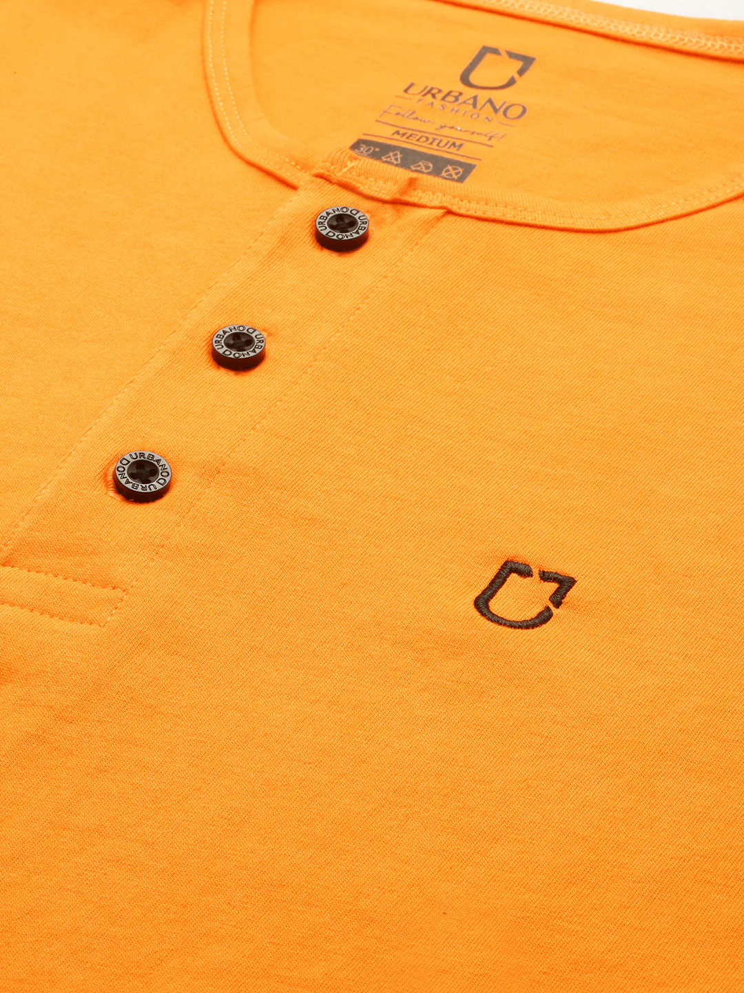 Men's Mustard Solid Henley Neck Slim Fit Cotton T-Shirt - Image 4