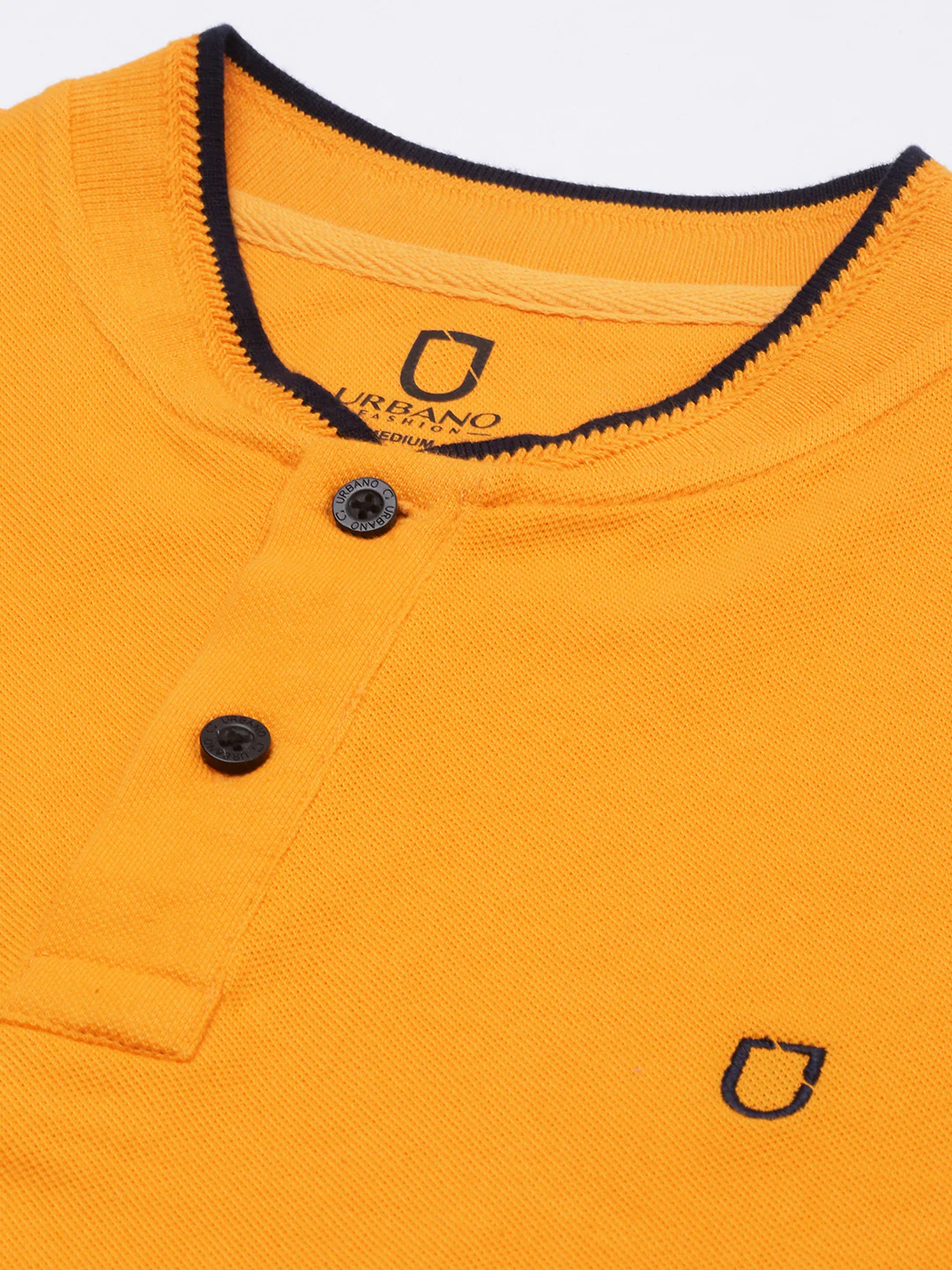 Men's Mustard Solid Mandarin Collar Slim Fit Cotton Polo T-Shirt - Image 4
