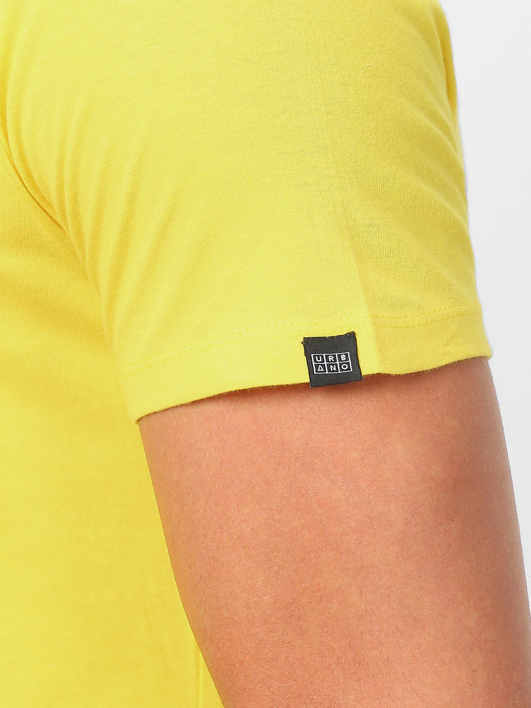 Men's Mustard Solid Mandarin Collar Slim Fit Cotton T-Shirt - Image 7