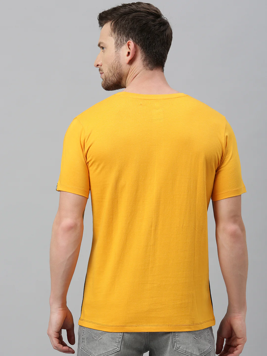 Men's Mustard, White, Charcoal Colour-Block Slim Fit Half Sleeve T-Shirt - Image 2