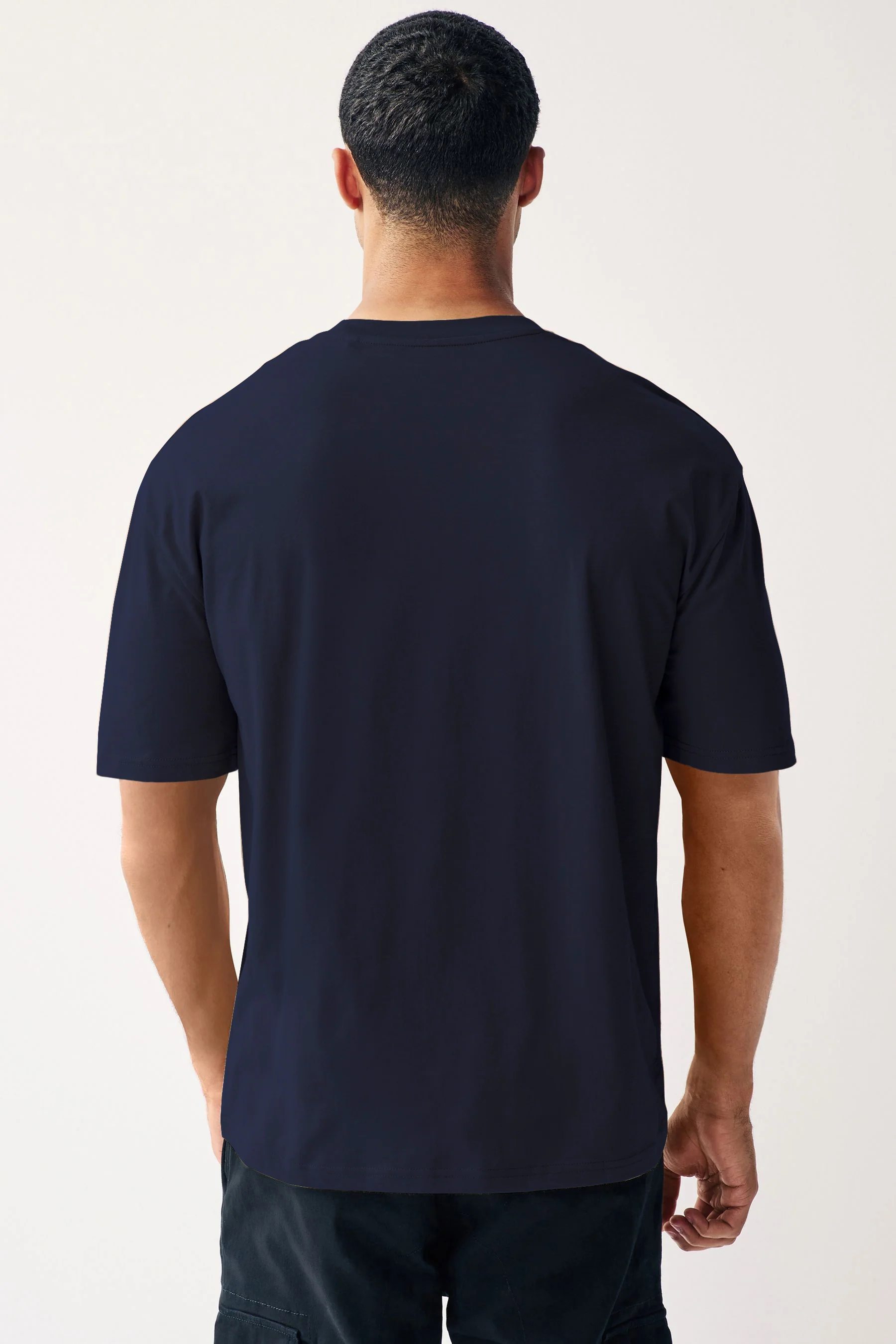 Men's Navy Blazer Solid Round Neck Oversized Half Sleeve Cotton T-Shirt - Image 3